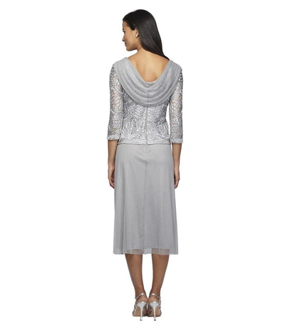 Alex Evenings - 217197 Embroidered Cowl Back Dress in Silver