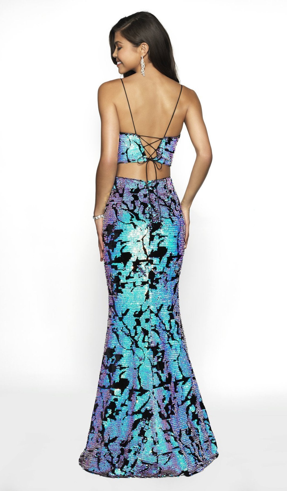 Blush by Alexia Designs - 11758 Two Piece Sequined Dress In Black and Blue