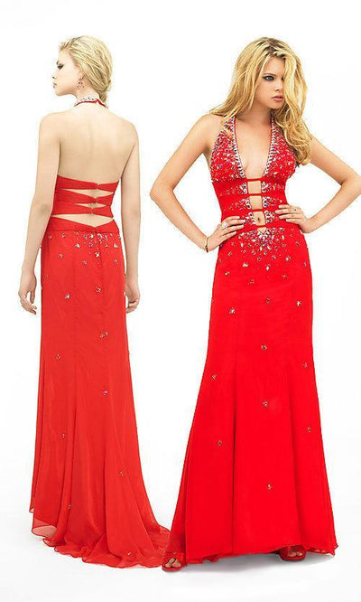 La Femme - 11760 Passionate Plunge Halter Long Evening Sheath Dress In Red
