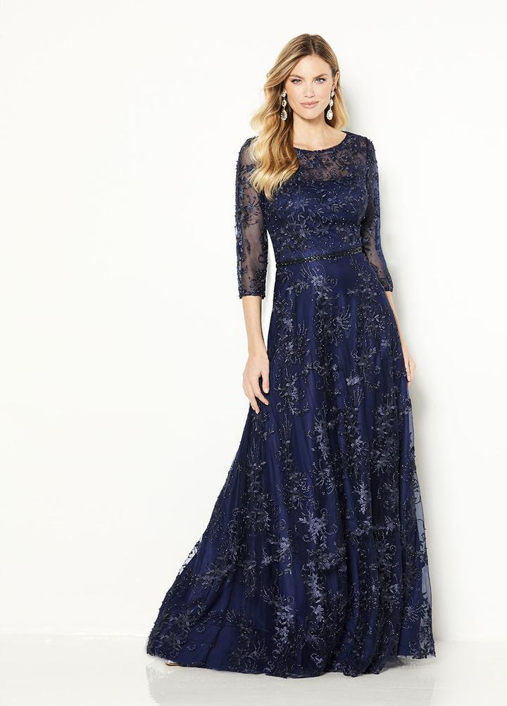 Cameron Blake - 118682 Long Beaded Lace A-Line Dress