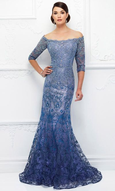 Mon Cheri - Sequined Off Shoulder Evening Gown 118D07 In Blue