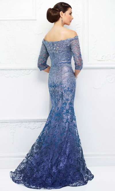 Mon Cheri - Sequined Off Shoulder Evening Gown 118D07 In Blue