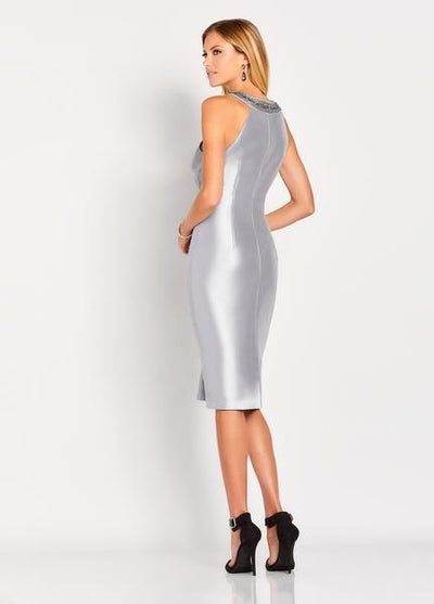 Social Occasions by Mon Cheri - 119821B Beaded Jewel Knee Length Dress In Silver