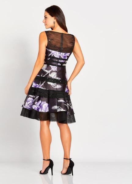 Social Occasions by Mon Cheri - 119822A Sequined Printed Mikado Dress In Black and Multi-Color