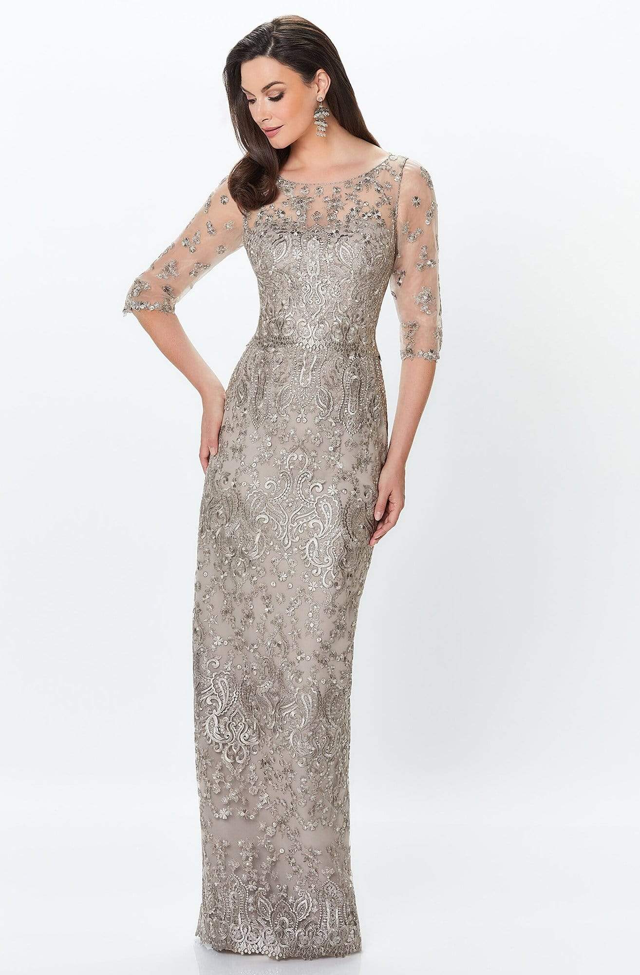 Montage by Mon Cheri - 119940 Lace Embellished Two-Piece Column Gown Special Occasion Dress 0 / Latte