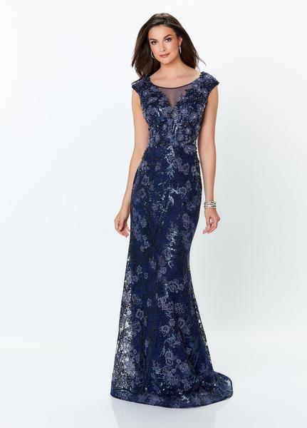Mon Cheri - Montage by Mon Cheri - Sequined Illusion Scoop Gown 119947 In Blue