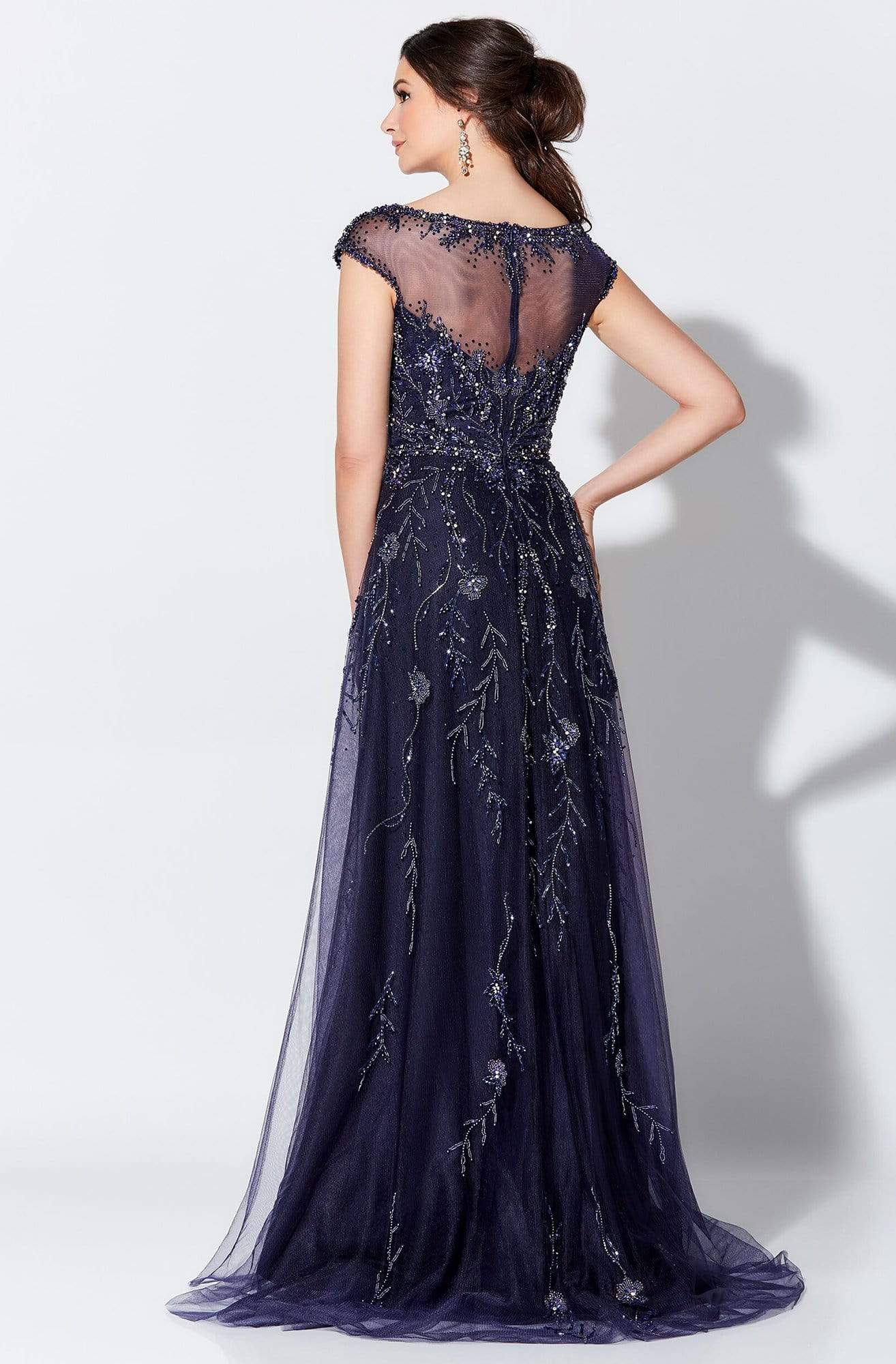 Ivonne D by Mon Cheri - 119D48 Stunning Beaded Tulle A-line Gown In Black and Blue