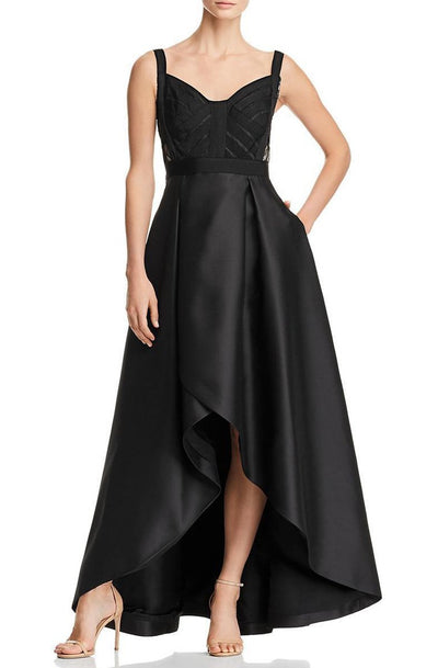 Adrianna Papell - AP1E203192 Wide V-Neck Pleated A-Line High Low Dress In Black