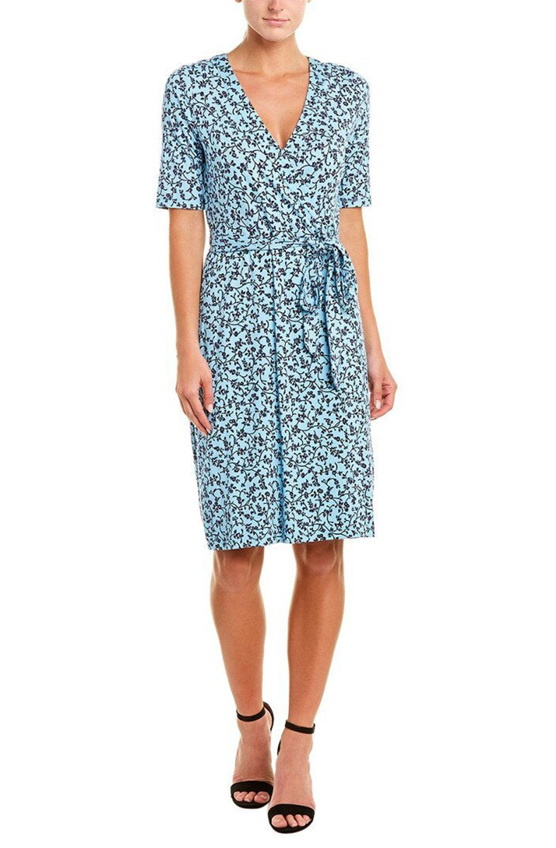 Adrianna Papell - AP1D103458 Floral Print V-neck Wrap Sheath Dress In Blue