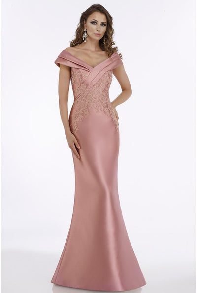 Gia Franco - Tiered Off-Shoulder Lace Appliqued Evening Gown 12005 In Pink
