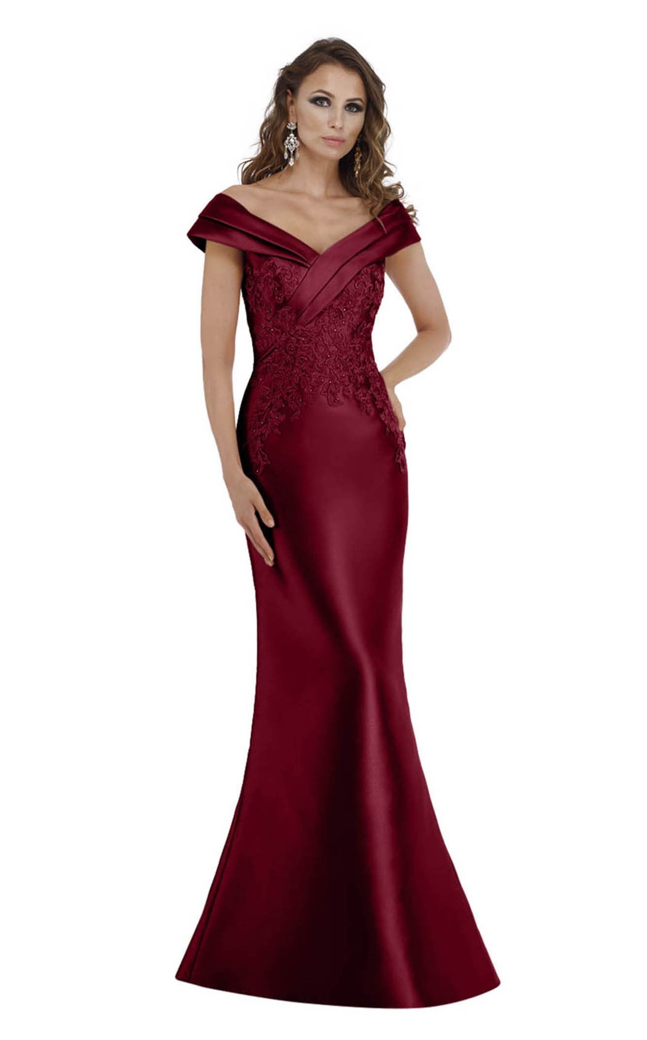 Gia Franco - Tiered Off-Shoulder Lace Appliqued Evening Gown 12005 In Red