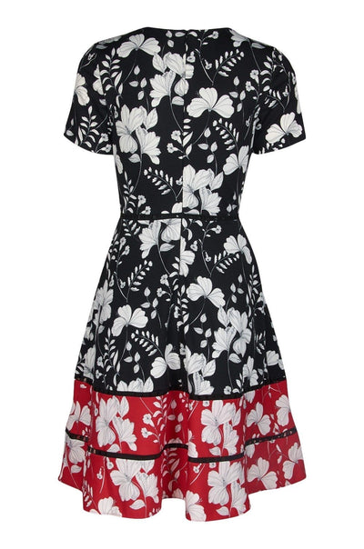 Taylor - 1204M Short Sleeves Floral Print Stretch Crepe Dress In Black and Multi-Color