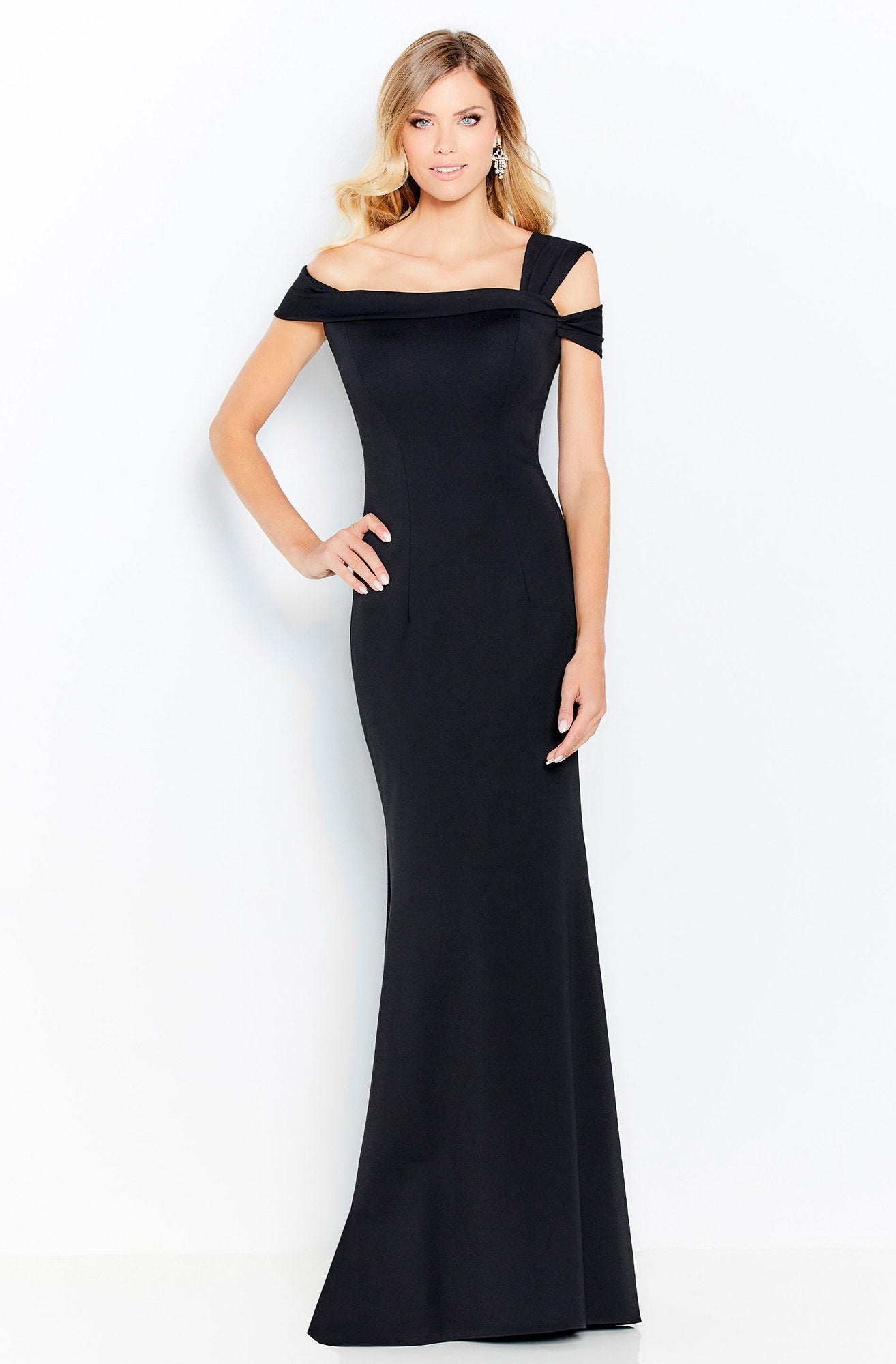 Mon Cheri - Asymmetrical Seamed Evening Gown 120604 In Black