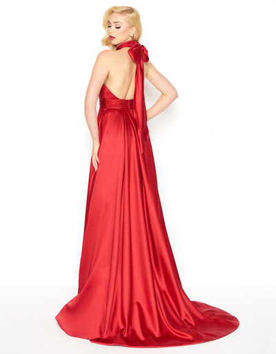 Mac Duggal - 12089R High Halter A-Line Gown with Slit in Red