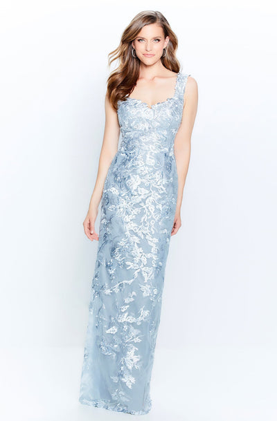 Mon Cheri - Embroidered V-Neck Dress with Detachable Train 120918 In Blue