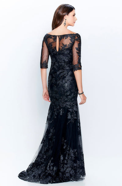 Montage by Mon Cheri - 120919 Lace Embroidered Trumpet Dress In Black