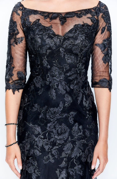Montage by Mon Cheri - 120919 Lace Embroidered Trumpet Dress In Black