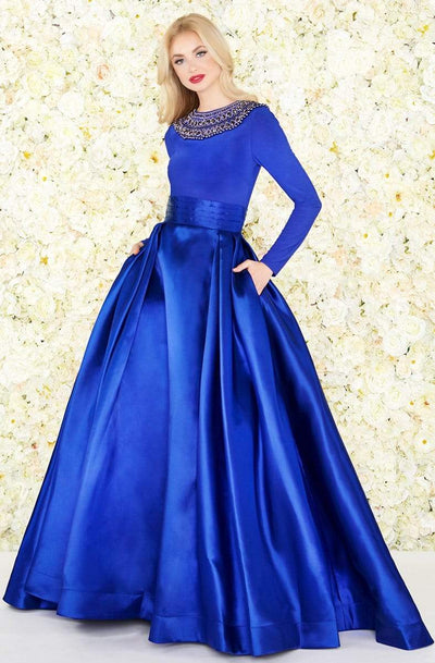 Mac Duggal - 12093R Embellished Long Sleeves Ballgown Ball Gowns 4 / Midnight Blue