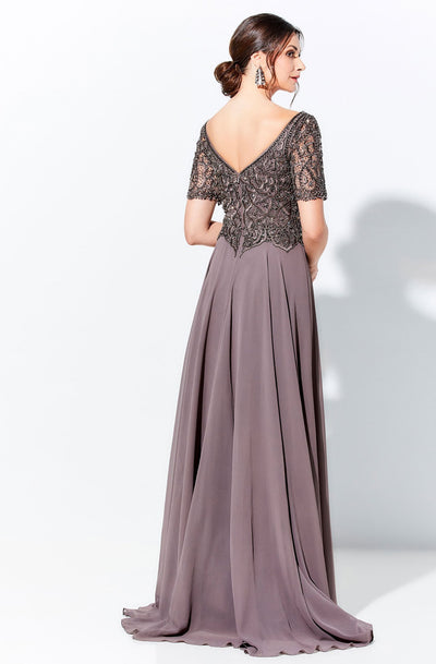 Ivonne D by Mon Cheri - 120D04 Beaded Long A-Line Dress In Gray and Brown