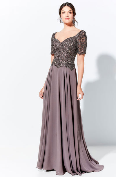 Ivonne D by Mon Cheri - 120D04 Beaded Long A-Line Dress In Gray and Brown