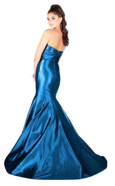 Mac Duggal Flash - 12110L Metallic Mesh Strapless Trumpet Evening Gown in Blue