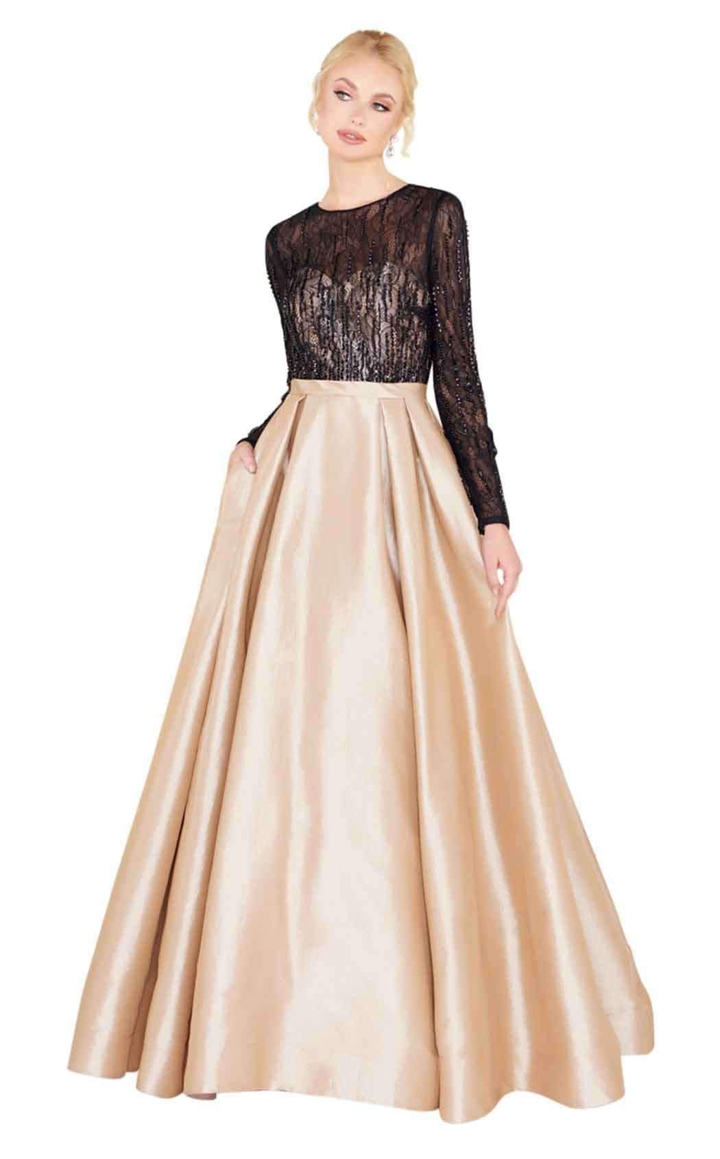 Mac Duggal Couture - 12121D Long Sleeves Illusion Jewel Ballgown In Nude