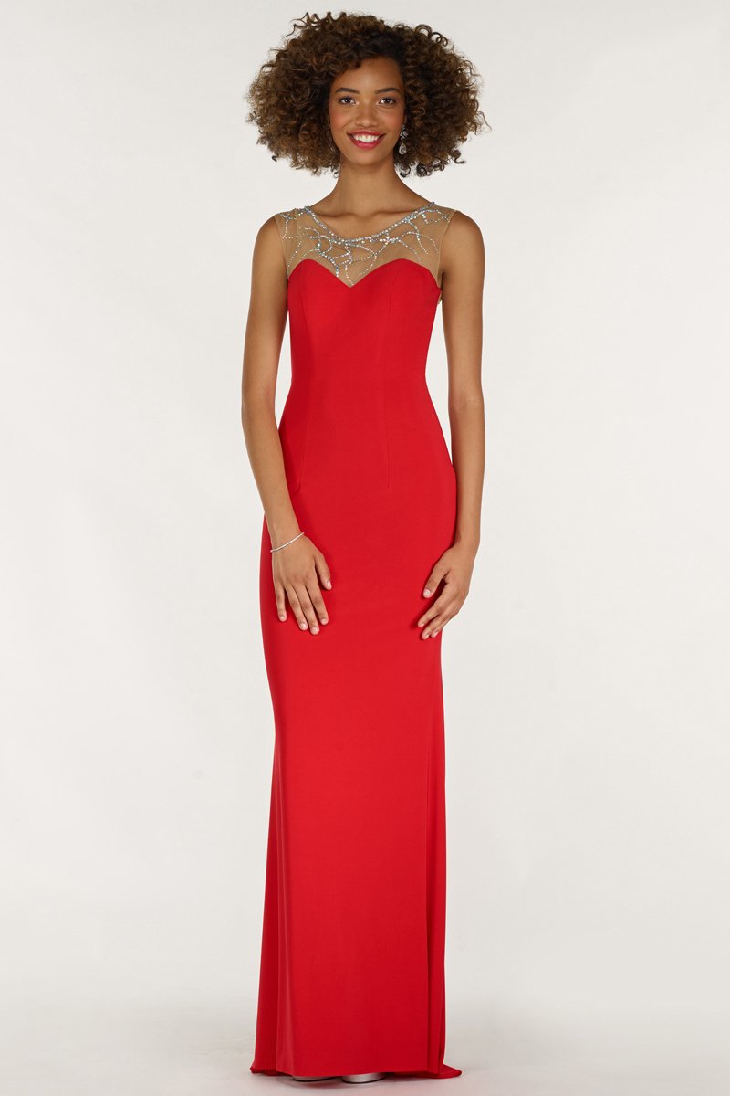 Alyce Paris - 1217 Jewel-Sprinkled Illusion Back Long Gown In Red