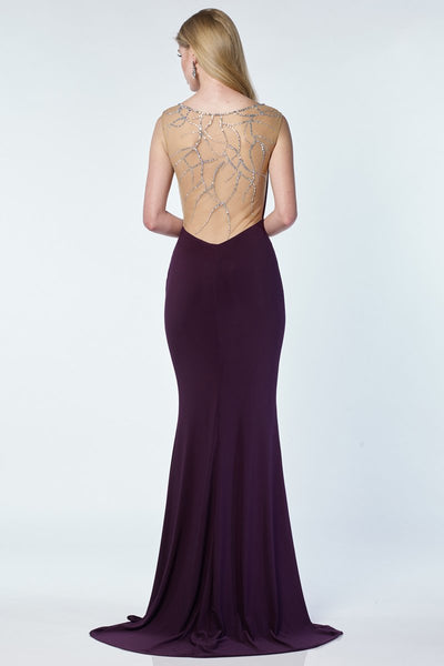 Alyce Paris - 1217 Jewel-Sprinkled Illusion Back Long Gown In Purple