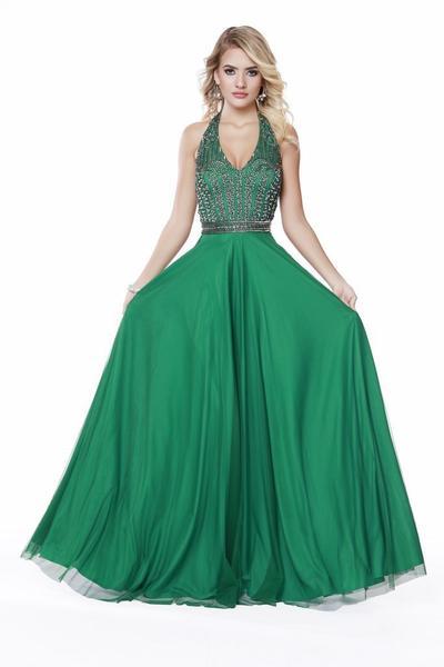 Shail K - 12208SC Embellished Halter A-Line Evening Dress