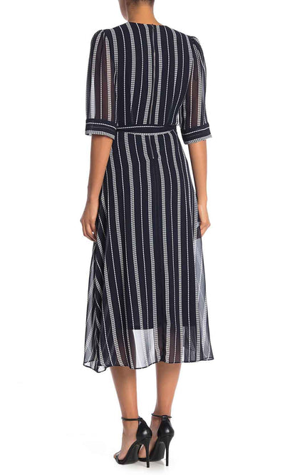 Gabby Skye - 95216MG Faux Wrap Style Stripe Chiffon Dress In Print