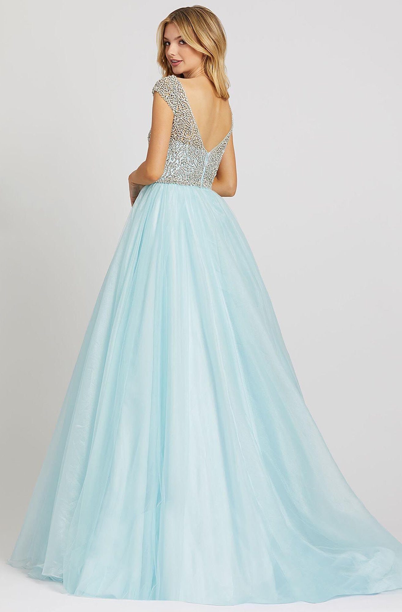 Mac Duggal Prom - 12266M Crystal Beaded V-neck Ballgown In Blue
