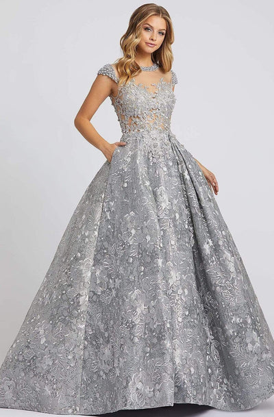 Mac Duggal Evening - 12308D Pearl Beaded Embroidered Ballgown Ball Gowns 0 / Platinum