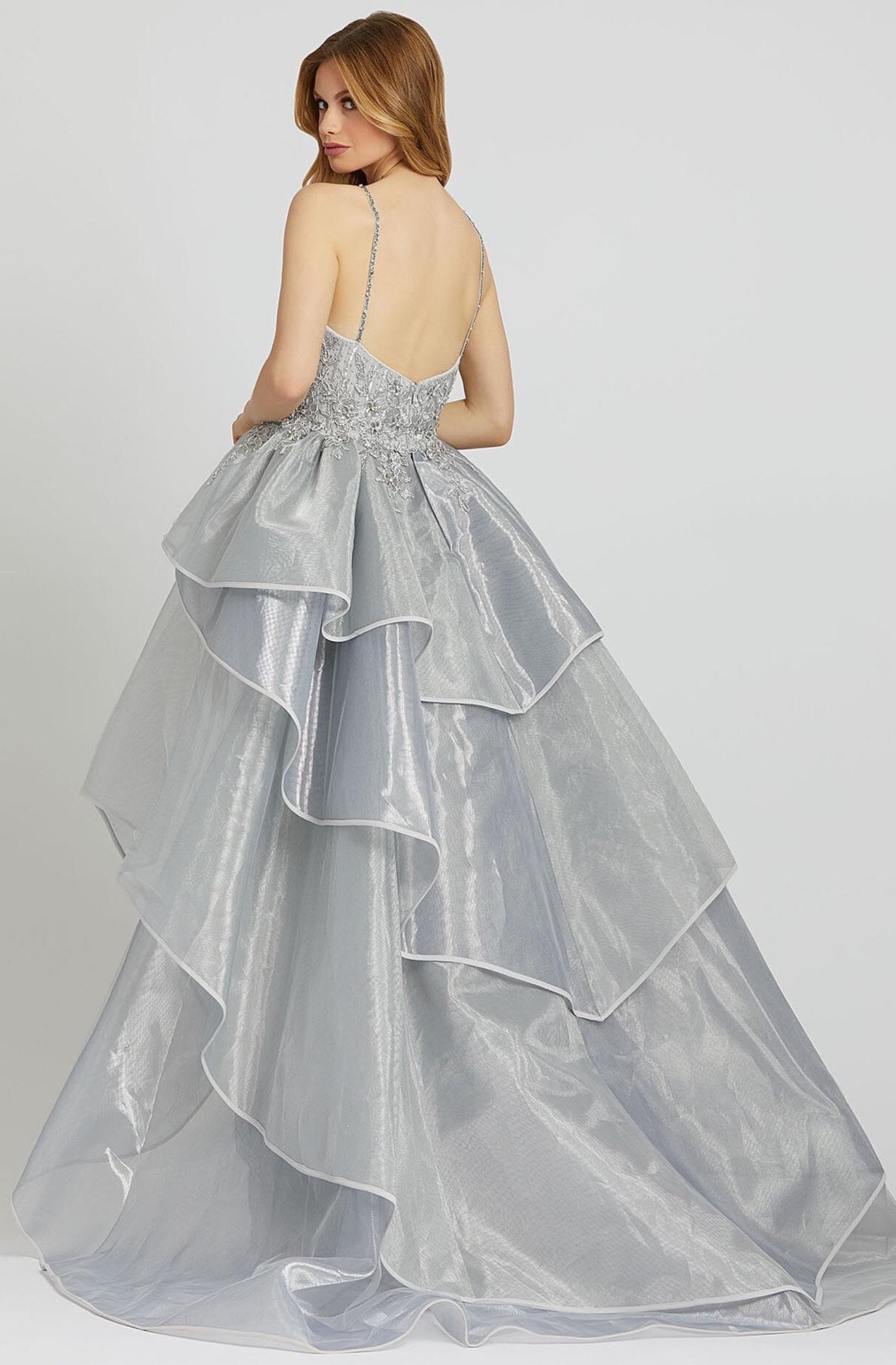 Mac Duggal Prom - 12311M Embroidered V-neck Dress With Overskirt In Gray