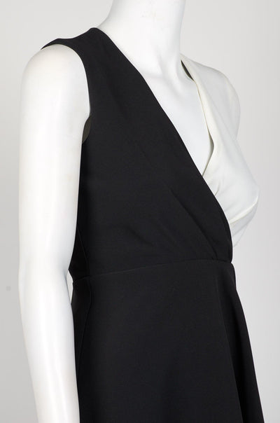 Taylor - 1240M Two Tone V-neck Pleated A-line Dress In Black and White