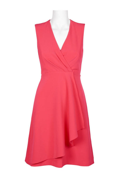 Taylor - 1242M V-neck Pleated A-line Dress In Pink