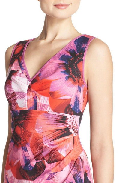 Adrianna Papell - Floral Print V-Neck Dress 11252350 in Pink and Multi-Color