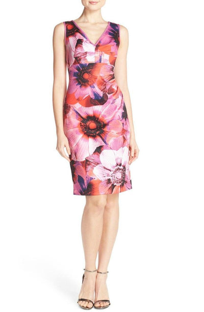 Adrianna Papell - Floral Print V-Neck Dress 11252350 in Pink and Multi-Color