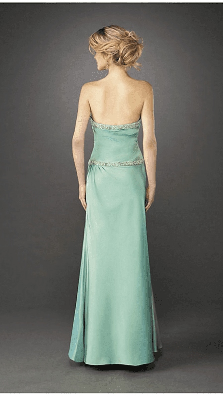 La Femme - Ruched Beaded Straight Neck A-line Gown 12525 in Green