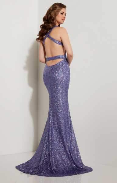 Studio 17 - Sparkling Laser Sequined Cutout Trumpet Gown 12604 in Purple