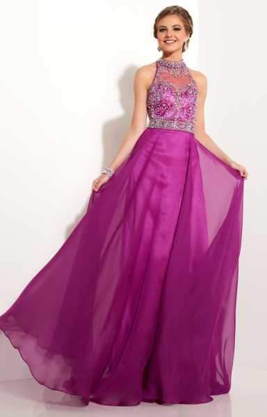 Studio 17 - Crystal Crusted High Illusion Chiffon A-Line Gown 12607 in Purple