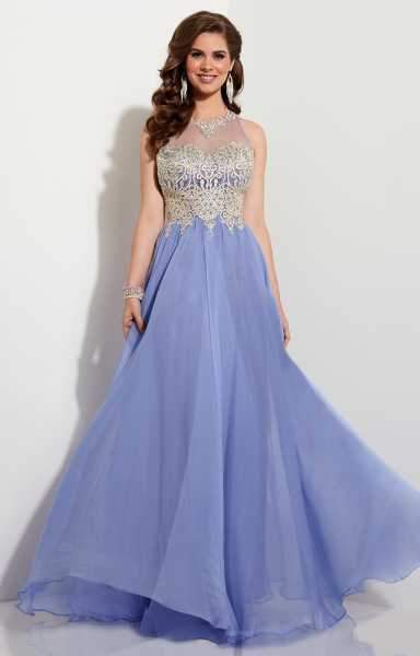 Studio 17 - Charismatic Embroidered Illusion Jewel Chiffon A-Line Gown 12623 in Blue