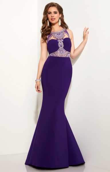 Studio 17 - Dazzling Beaded Bateau Neck Jersey Trumpet Gown 12631 In Purple