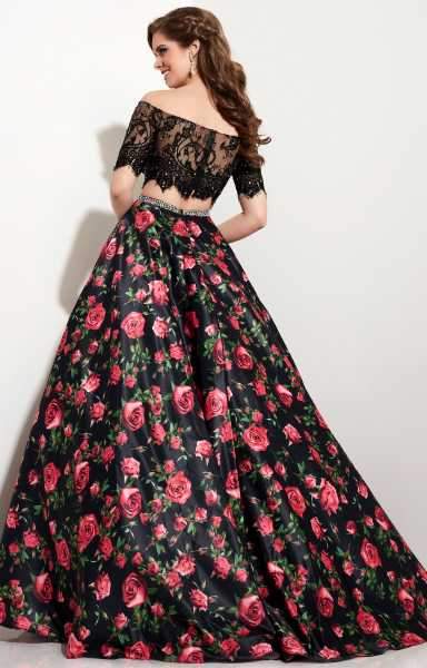 Studio 17 - Embellished Off-The-Shoulder Two-Piece Floral Dress 12645 in Black and Floral