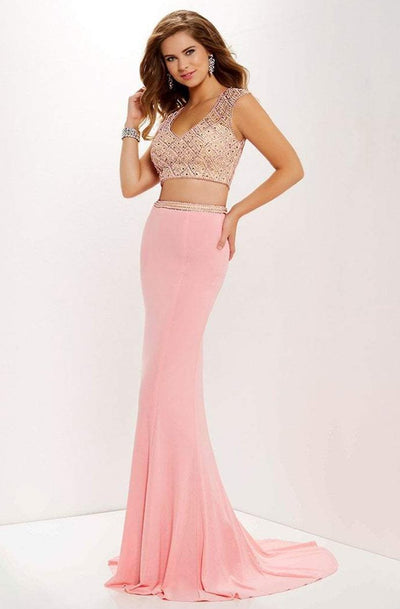 Studio 17 - 12661 Two Piece Beaded V-neck Jersey Dress In Pink and Neutral