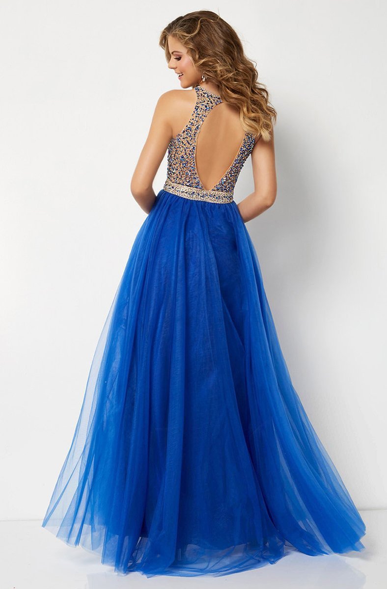 Studio 17 - 12667 Illusion Jewel Crystal Festooned Tulle Gown In Blue