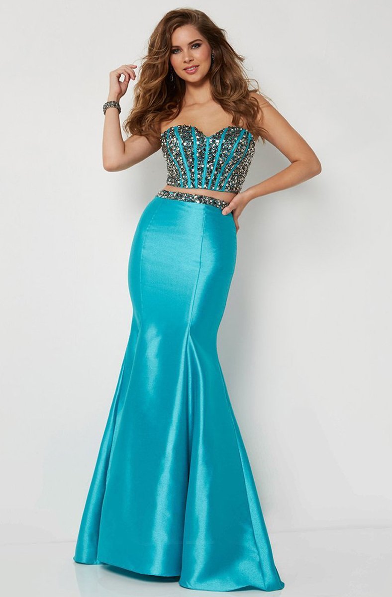 Studio 17 - 12668 Two Piece Bedazzled Mikado Trumpet Dress In Blue