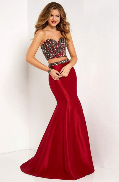 Studio 17 - 12668 Two Piece Bedazzled Mikado Trumpet Dress In Red