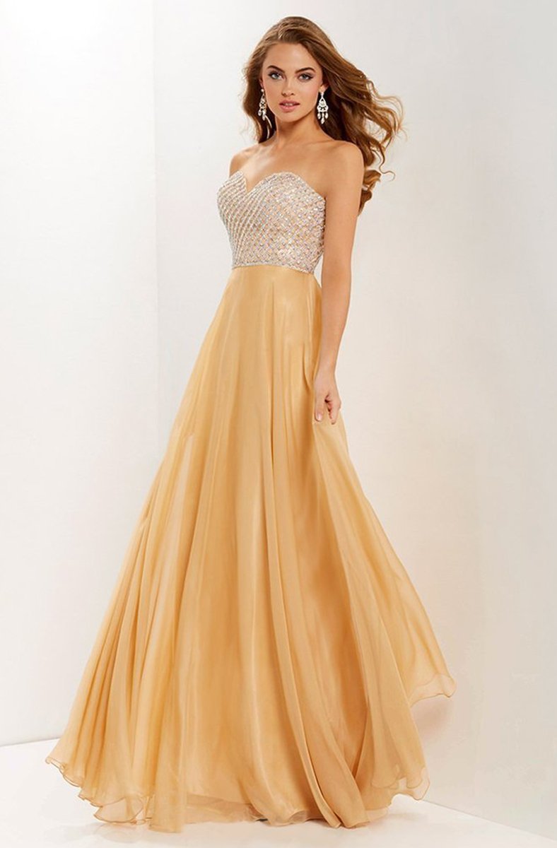 Studio 17 - 12670 Rhinestone Accented Chiffon A-line Dress In Neutral
