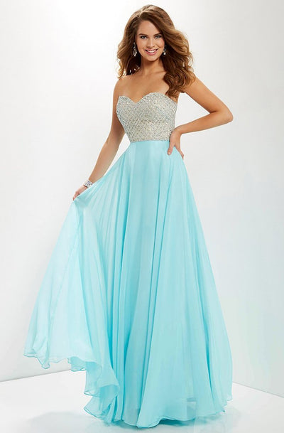 Studio 17 - 12670 Rhinestone Accented Chiffon A-line Dress In Blue
