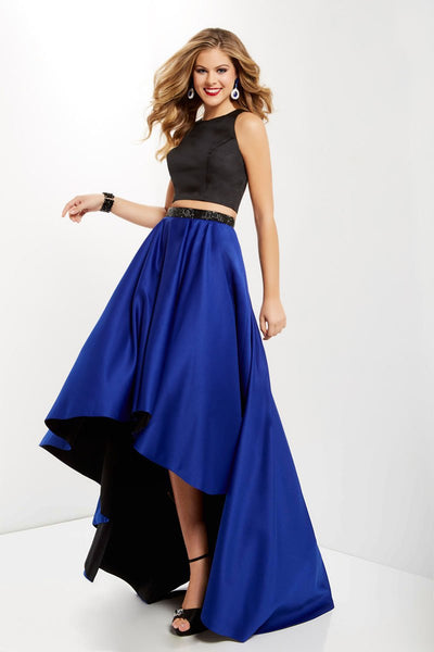 Studio 17 - 12671 Two Piece Satin Beaded High Low A-line Dress In Blue and Black